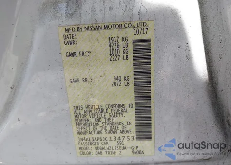 2018 Nissan Altima 2.5 Sr z USA, uszkodzony, nr VIN 1N4AL3AP6JC134753